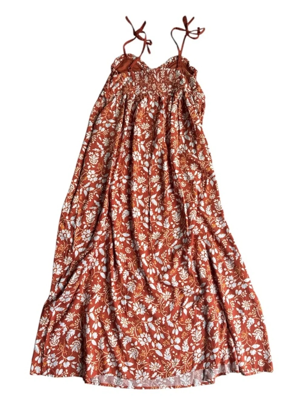 Band of The Free Sweetheart Neck Midi Floral Dress Spaghetti Straps Tangerine S